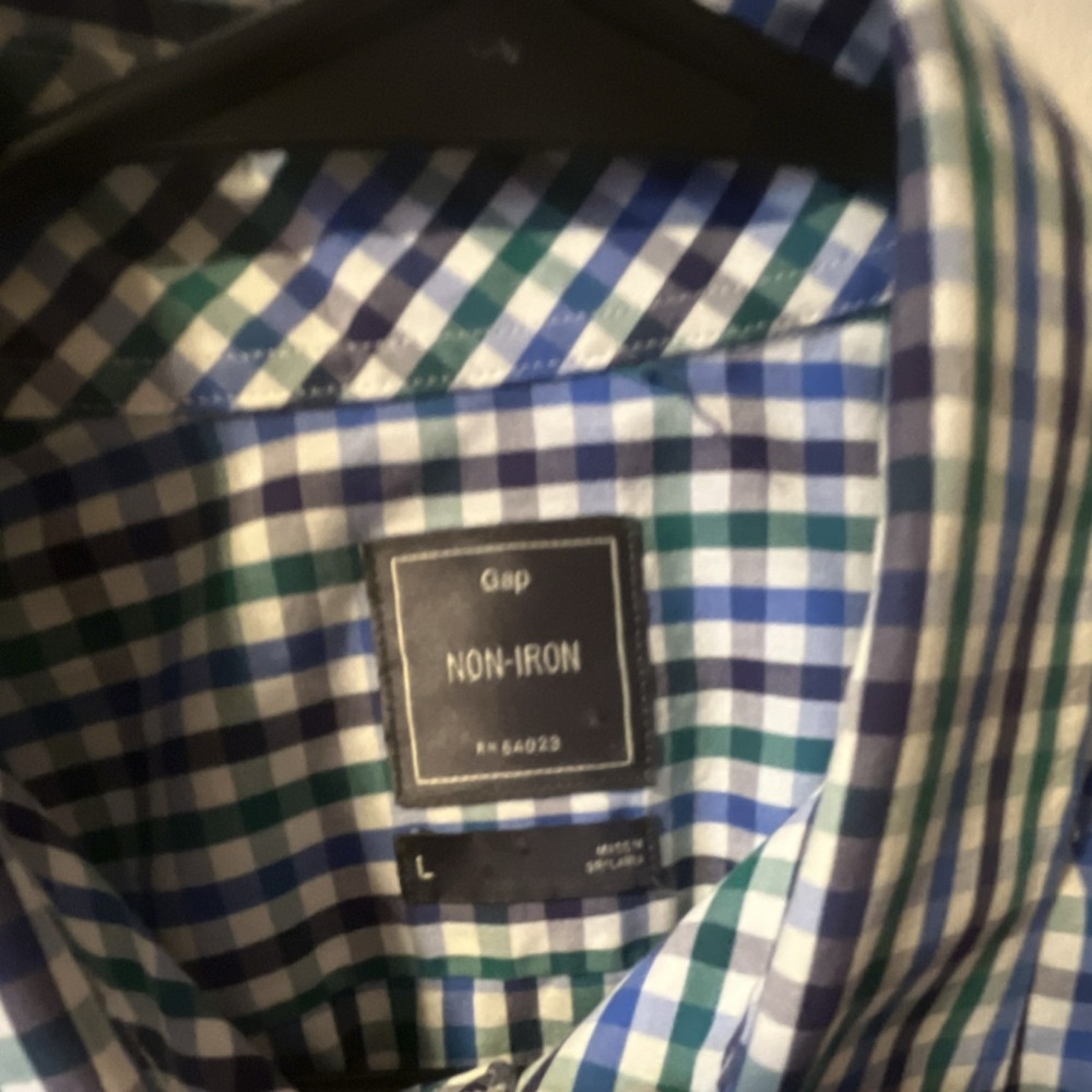 Gap Men's L Long Sleeve Cotton Blue/Green/White Check Button-Down Shirt - Picture 2 of 4
